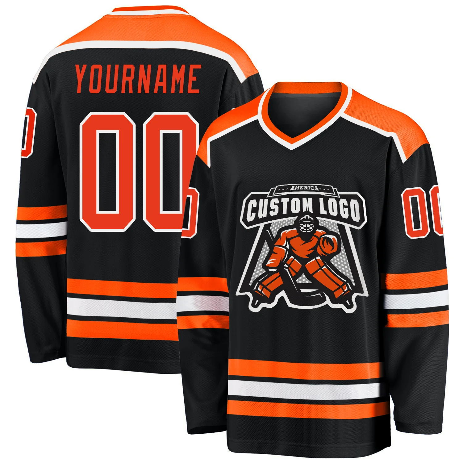 Black1024.webp Custom Black Orange-White Hockey Jersey - Image 1