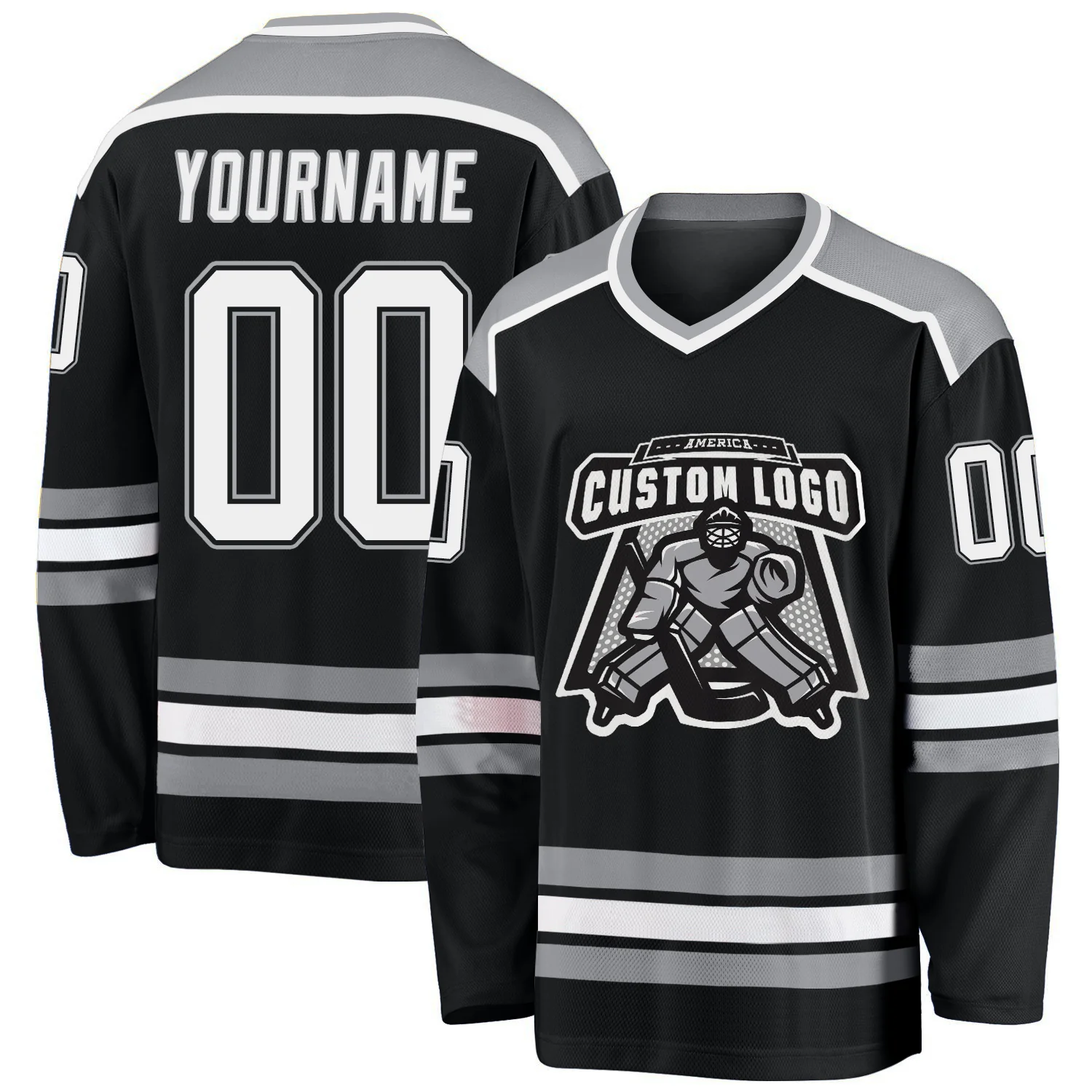 Black1026.webp Custom Black White-Gray Hockey Jersey - Image 1