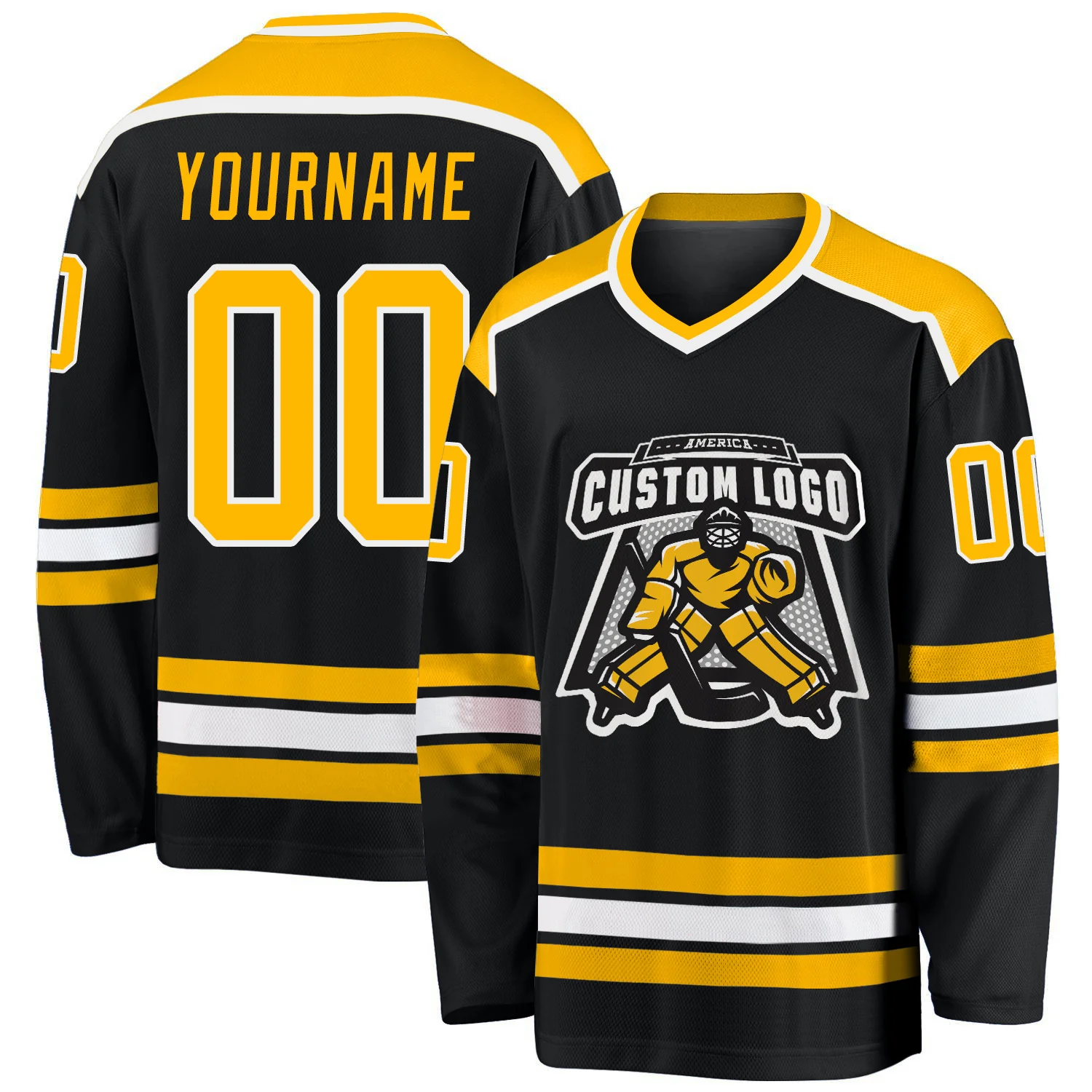 Black1034.webp Custom Black Gold-White Hockey Jersey - Image 1