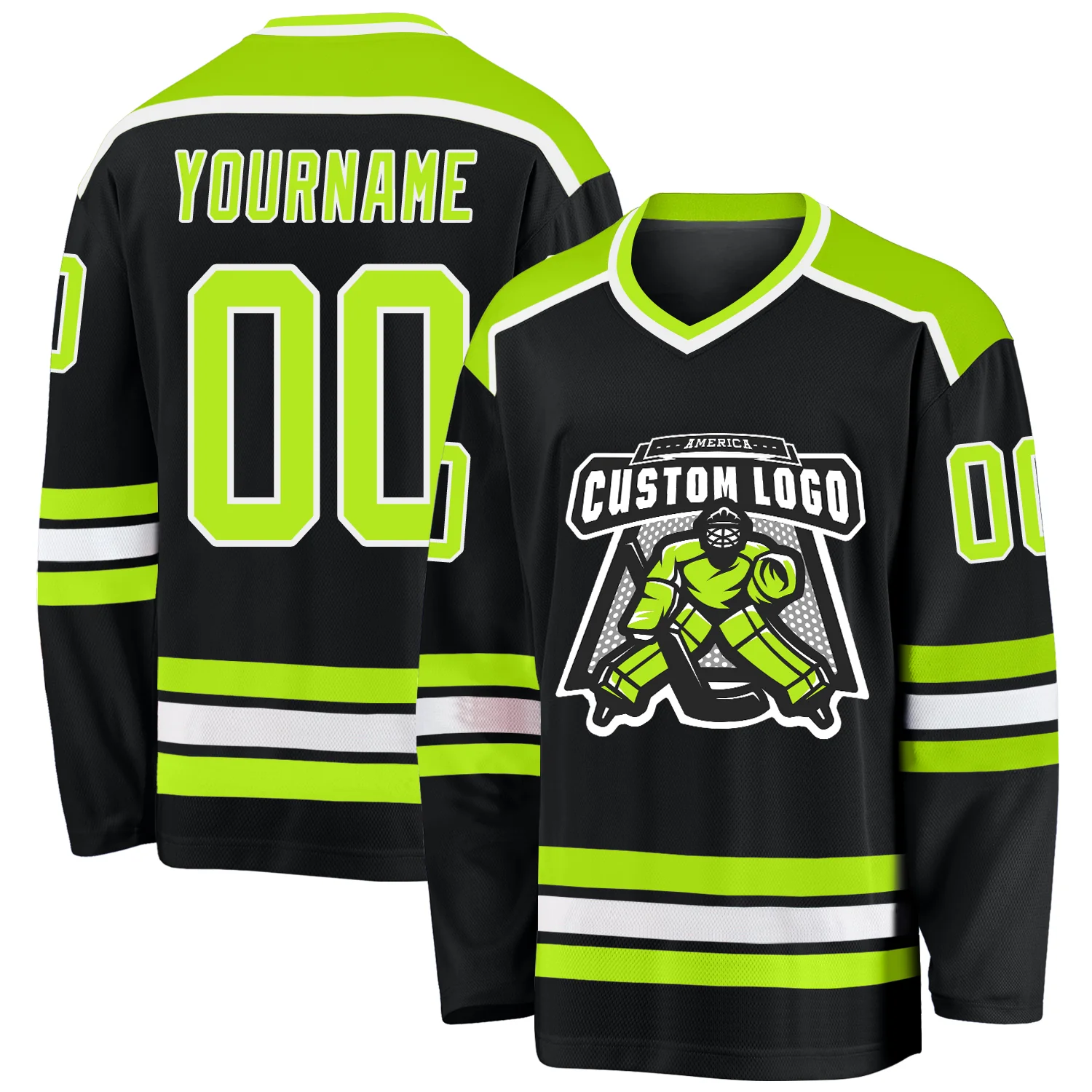Black1159.webp Custom Black Neon Green-White Hockey Jersey - Image 1