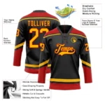 Custom Black Gold-Red Hockey Lace Neck Jersey - Image 2