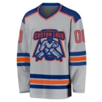Custom Gray Orange-Royal Hockey Jersey - Image 3