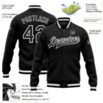 Custom Black Black-White Bomber Full-Snap Varsity Letterman Jacket - Image 2