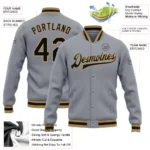 Custom Gray Black-Old Gold Bomber Full-Snap Varsity Letterman Jacket - Image 2