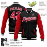 Custom Black Red-White Bomber Full-Snap Varsity Letterman Two Tone Jacket - Image 3