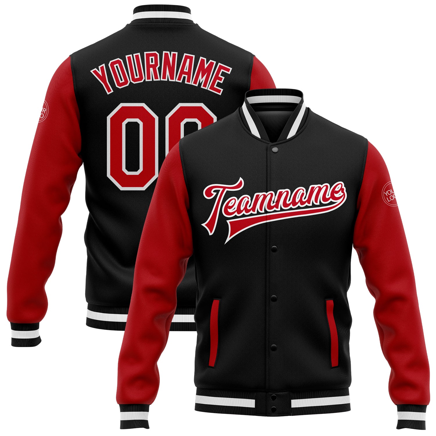 Jacket0090.jpg Custom Black Red-White Bomber Full-Snap Varsity Letterman Two Tone Jacket - Image 1