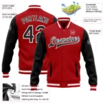 Custom Red Black-White Bomber Full-Snap Varsity Letterman Two Tone Jacket - Image 2