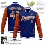 Custom Royal Texas Orange-White Bomber Full-Snap Varsity Letterman Two Tone Jacket - Image 3
