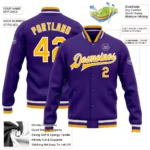 Custom Purple Gold-White Bomber Full-Snap Varsity Letterman Jacket - Image 3