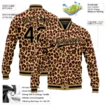 Custom Brown Black-Old Gold Leopard 3D Pattern Design Bomber Full-Snap Varsity Letterman Jacket - Image 3