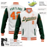 Custom White Orange-Green Bomber Full-Snap Varsity Letterman Two Tone Jacket - Image 3