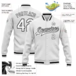 Custom White White-Black Bomber Full-Snap Varsity Letterman Jacket - Image 2