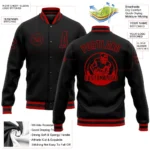 Custom Black Black-Red Bomber Full-Snap Varsity Letterman Jacket - Image 3