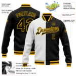 Custom White Black-Gold Bomber Full-Snap Varsity Letterman Split Fashion Jacket - Image 3