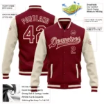Custom Crimson Crimson Cream-Maroon Bomber Full-Snap Varsity Letterman Two Tone Jacket - Image 3