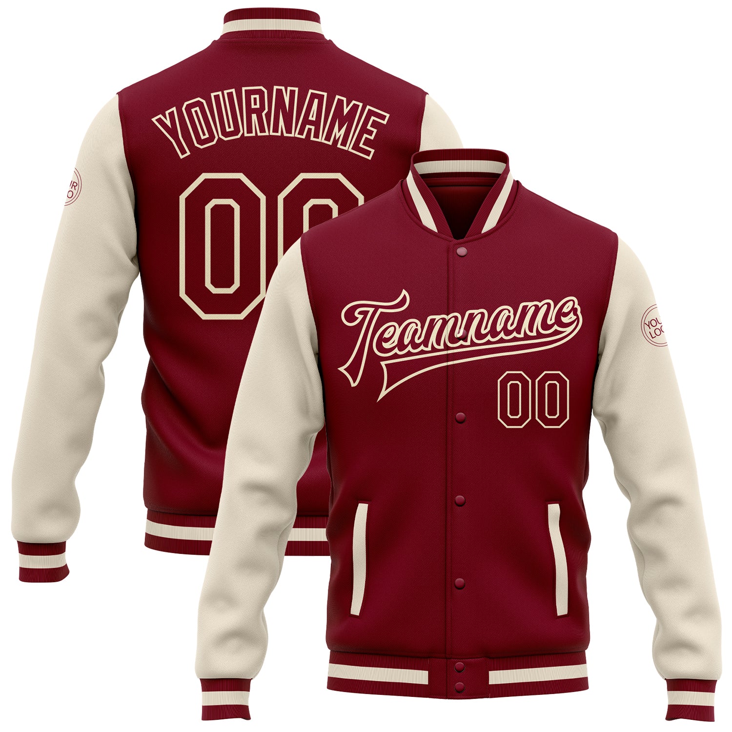 Jacket0646.jpg Custom Crimson Crimson Cream-Maroon Bomber Full-Snap Varsity Letterman Two Tone Jacket - Image 1
