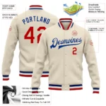 Custom Cream Red-Royal Bomber Full-Snap Varsity Letterman Jacket - Image 3