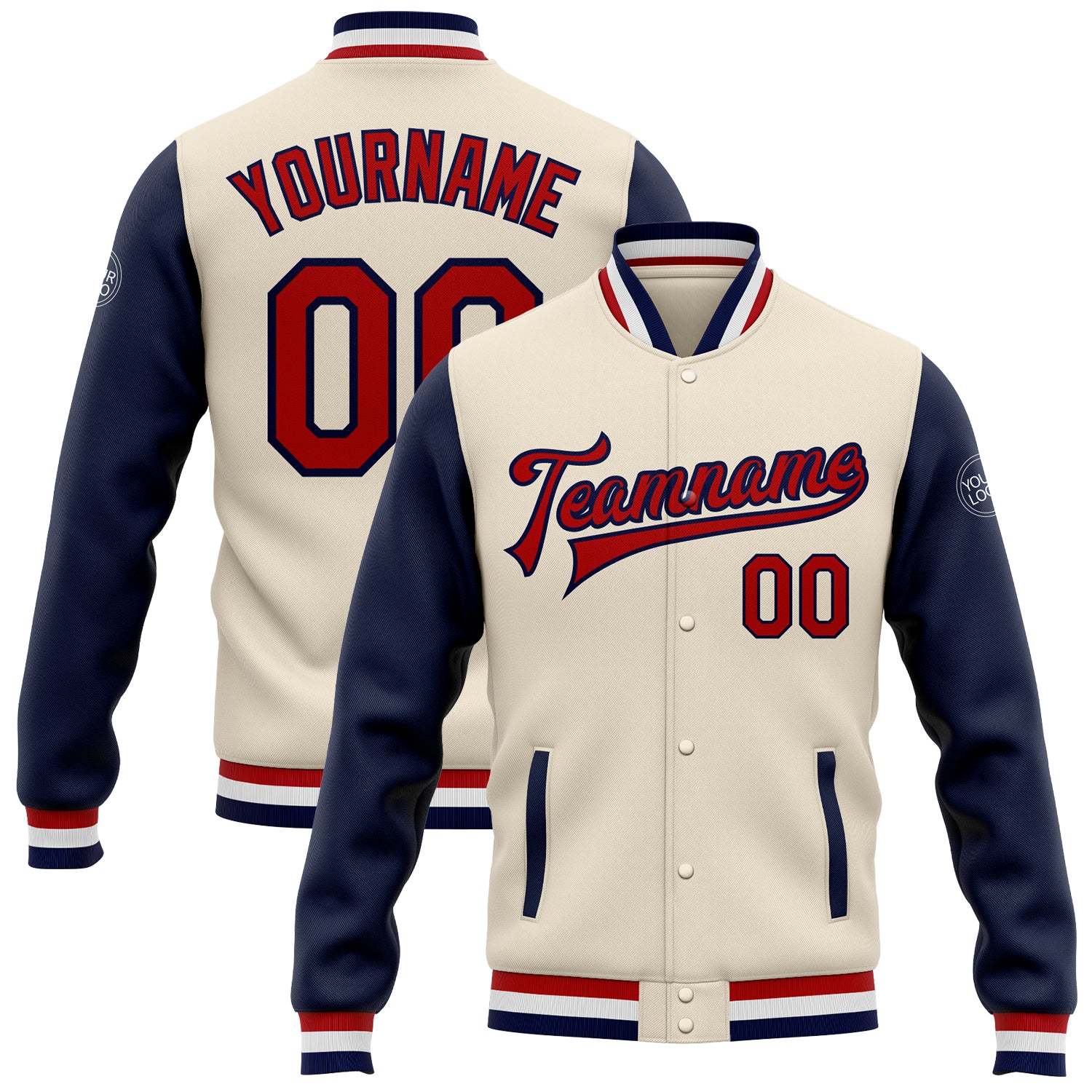 Jacket0802.jpg Custom Cream Red-Navy Bomber Full-Snap Varsity Letterman Two Tone Jacket - Image 1