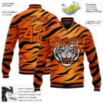 Custom Orange Black Tiger 3D Pattern Design Bomber Full-Snap Varsity Letterman Jacket - Image 3