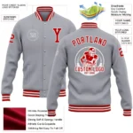 Custom Gray Red-White Bomber Full-Snap Varsity Letterman Jacket - Image 3