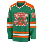 Custom Kelly Green Orange-White Hockey Jersey - Image 3