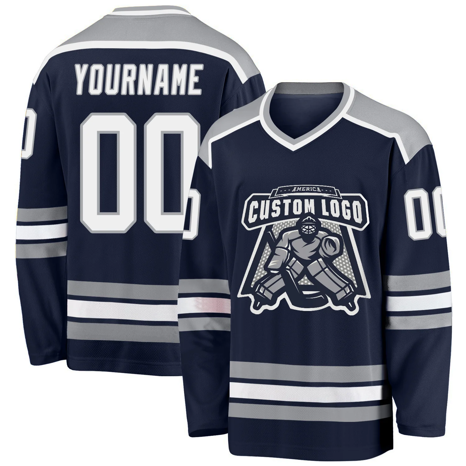 Navy0453-1.webp Custom Navy White-Gray Hockey Jersey - Image 1
