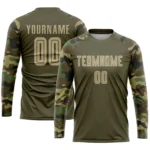 Custom Olive Vegas Gold-Camo Sublimation Salute To Service Soccer Uniform Jersey - Image 3