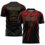 Custom Black Black Old Gold-Red Sublimation Soccer Uniform Jersey - Image 2