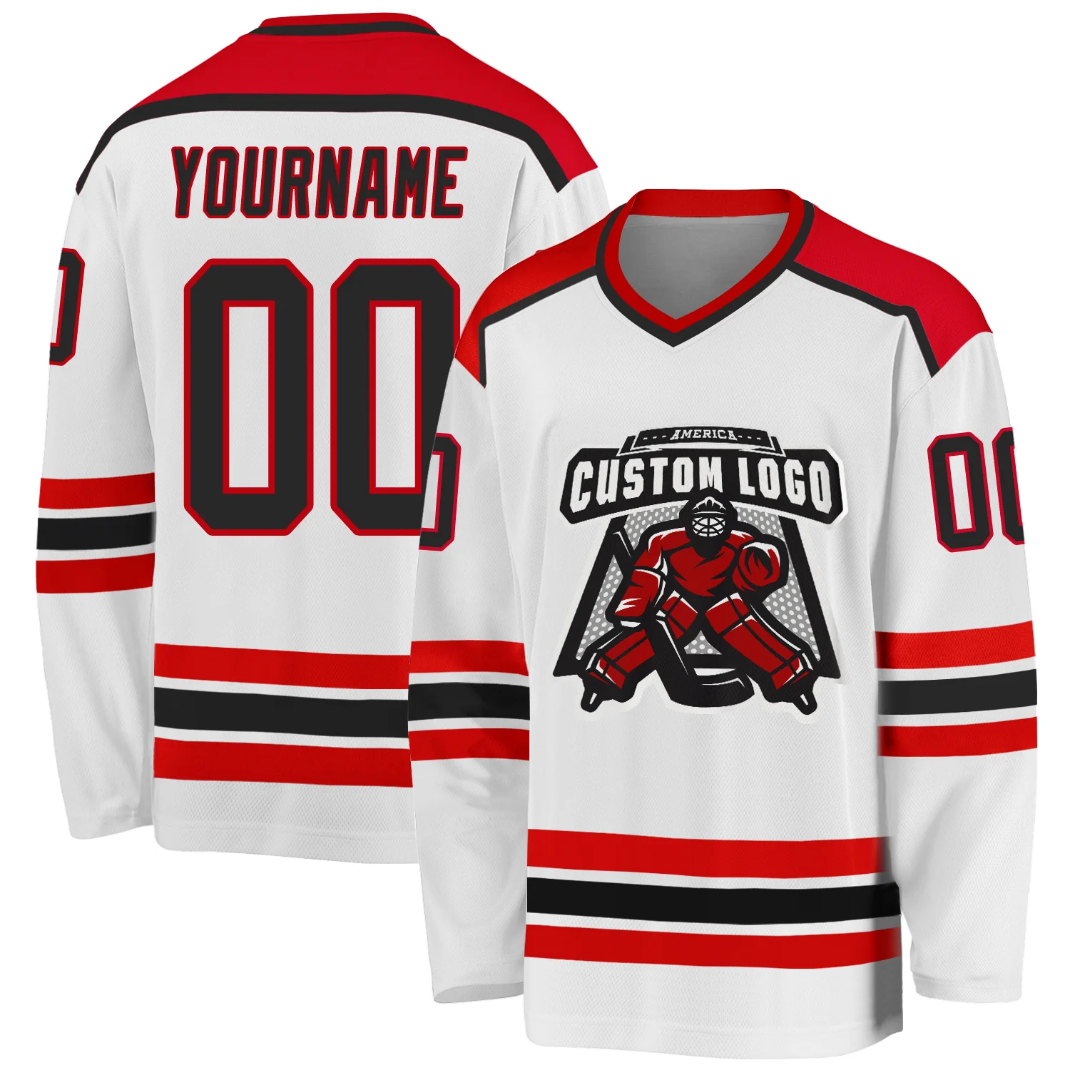 White1044.webp Custom White Black-Red Hockey Jersey - Image 1