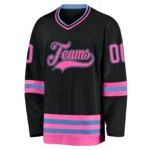 Custom Black Pink-Light Blue Hockey Jersey - Image 2