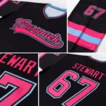 Custom Black Pink-Light Blue Hockey Jersey - Image 3