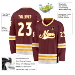 Custom Burgundy White-Gold Hockey Jersey - Image 3