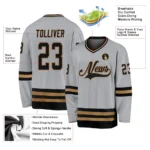 Custom Gray Black-Old Gold Hockey Jersey - Image 4