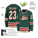 Custom Green Cream-Red Hockey Jersey - Image 2