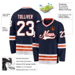 Custom Navy White-Orange Hockey Jersey - Image 2