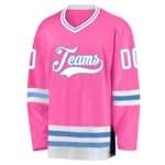 Custom Pink White-Light Blue Hockey Jersey - Image 3