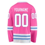 Custom Pink White-Light Blue Hockey Jersey - Image 4