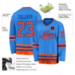 Custom Powder Blue Orange-Royal Hockey Jersey - Image 2