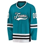 Custom Teal White-Black Hockey Jersey - Image 3