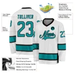 Custom White Aqua-Black Hockey Jersey - Image 2