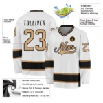 Custom White Old Gold-Black Hockey Jersey - Image 2